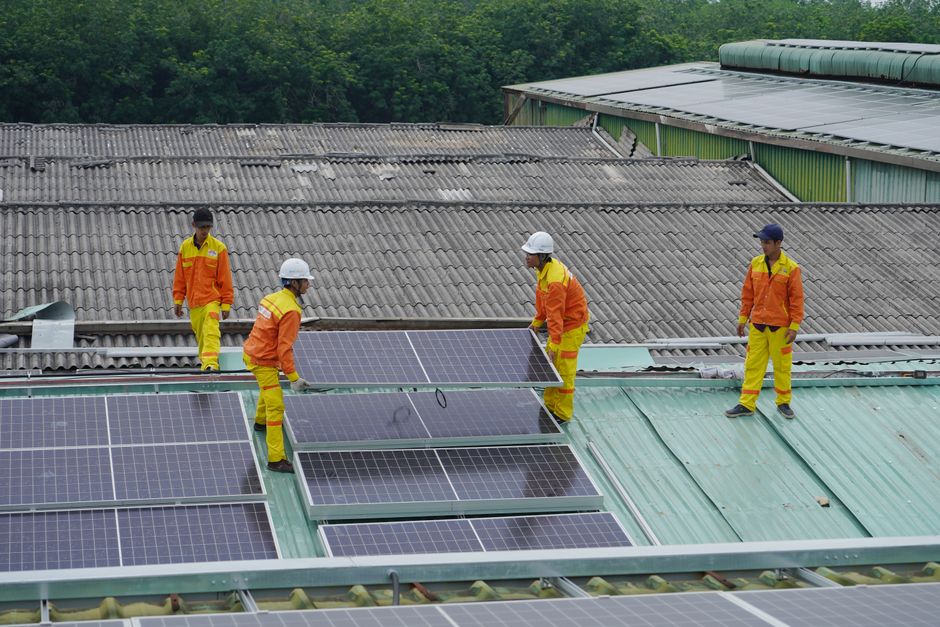 Rooftop solar installation in progress